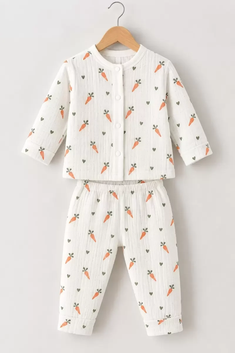3-12 Ay Havuç Baskılı Çıtçıtlı Penye Bebek Pijama Takımı
