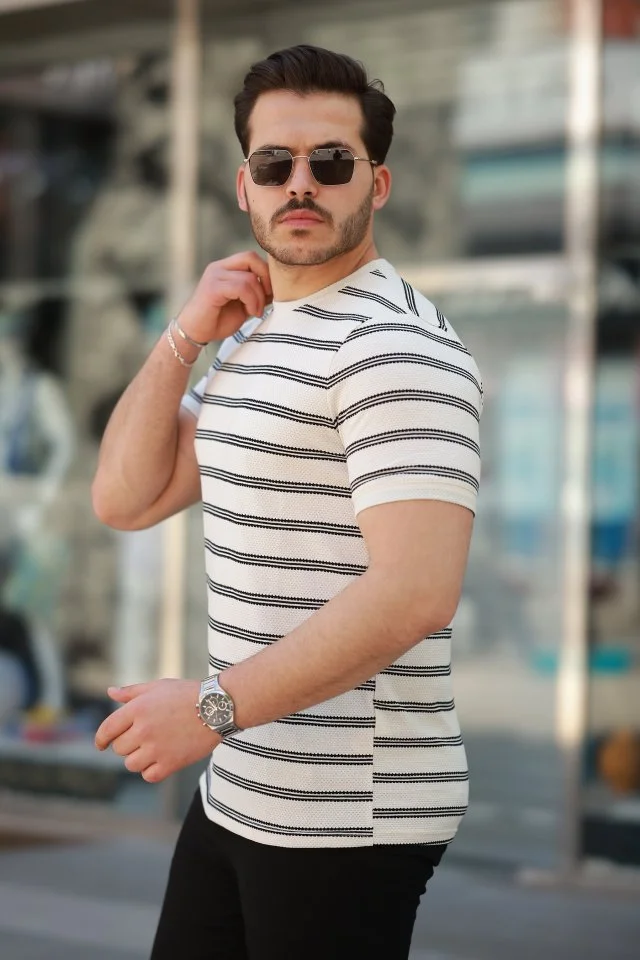 Erkek çizgili Kısa Kollu T-shirt görsel 2