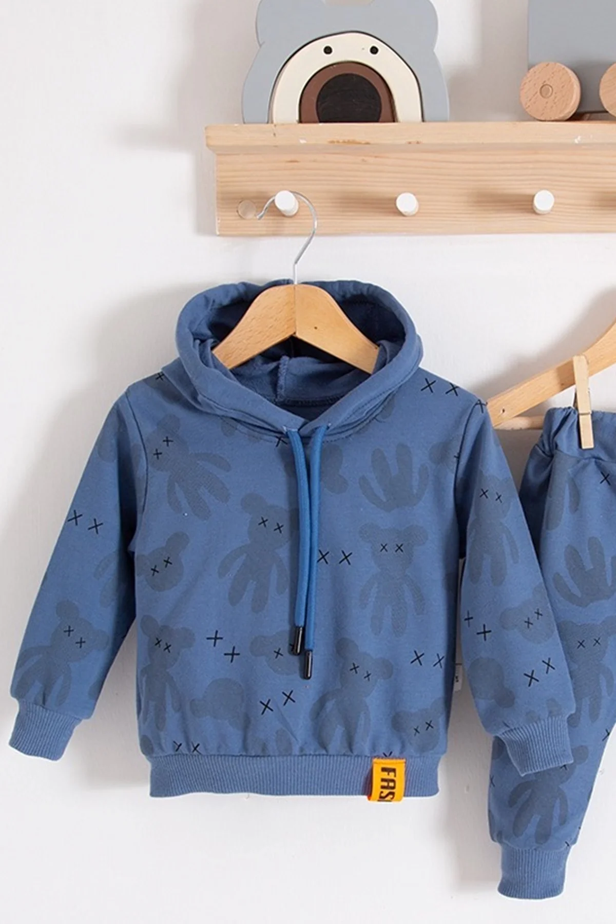 Cool Bear Kapüşonlu % 100 Pamuk Erkek Bebek Takımı görsel 2