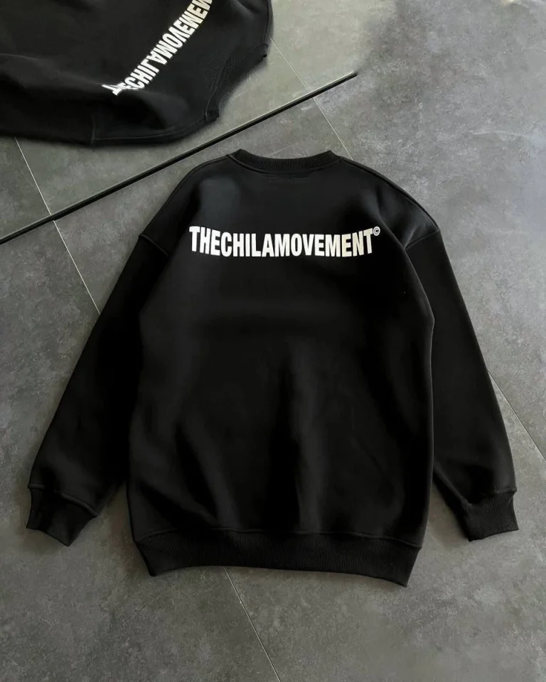 Kışlık Bisiklet Yaka Oversize Baskılı SweatShirt - Siyah görsel 2