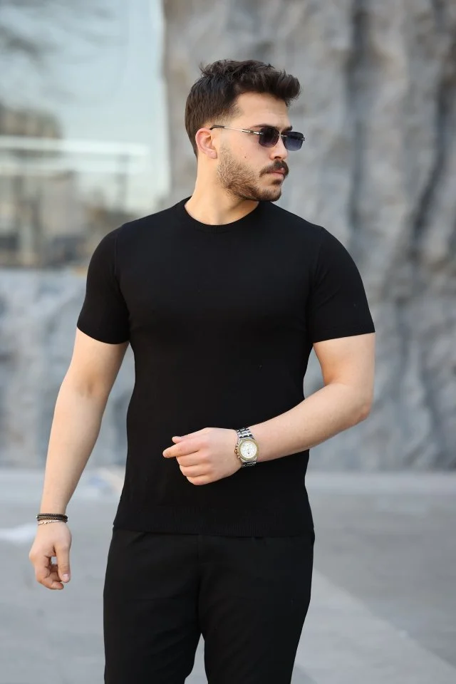 Erkek Viskon Kumaş Bisiklet Yaka Basic Tişört görsel 2