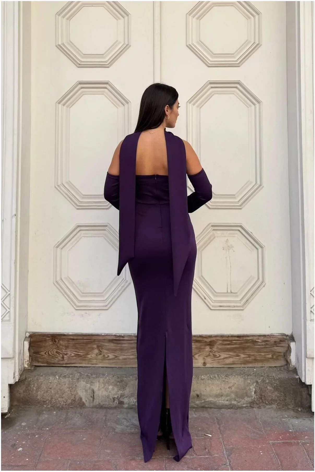 Kadın Modern Stil Scuba Esnek Kumaş Straplez Balık Kesim Abiye Elbise görsel 4