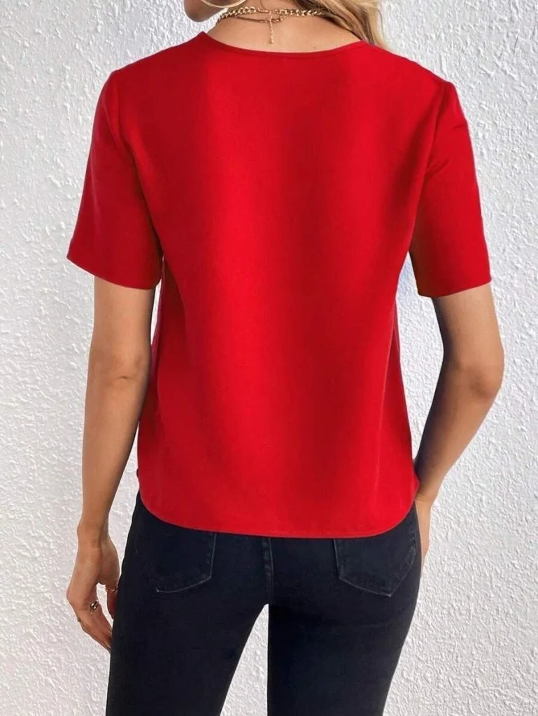 Kadın Kısa Kollu V Yakalı Ithal Krep Bluz görsel 2