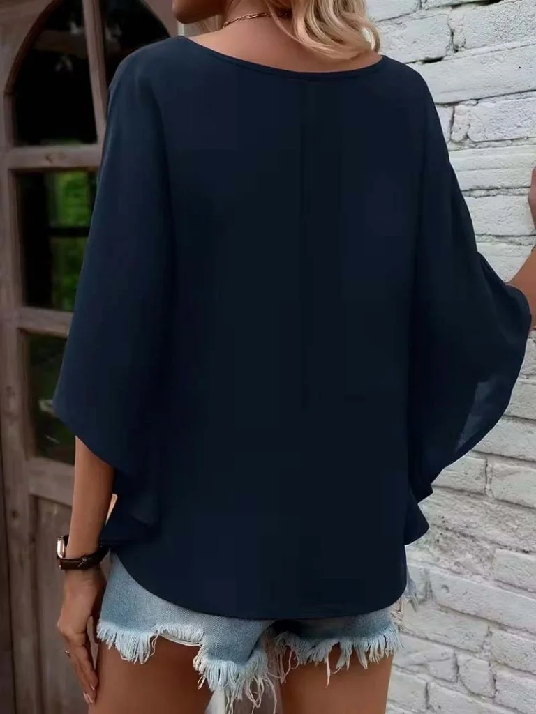 Kadın Kısa Kollu V Yakalı Salaş Viskon Bluz görsel 2
