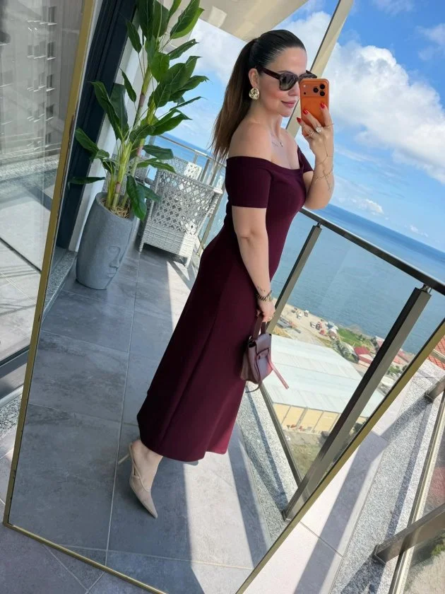 Kadın Madonna Yaka Midi Boy Modal Elbise görsel 2
