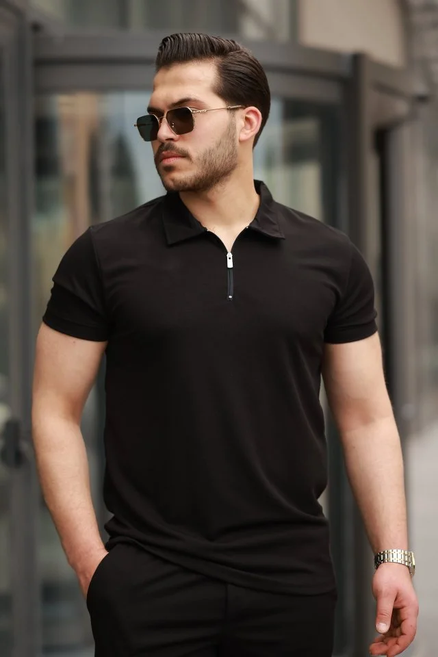 Erkek Yakalı Fermuarlı T-shirt şort Ikili Takım görsel 3