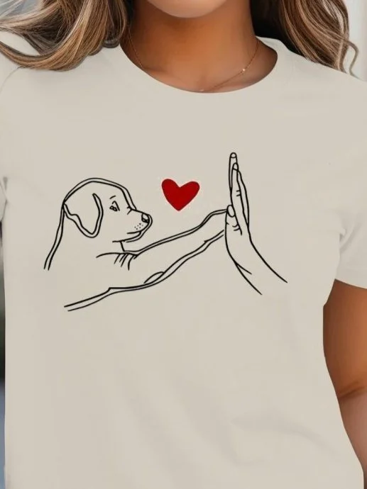 Kadın Kısa Kollu Bisiklet Yaka Köpek Baskılı Viskon Bluz görsel 2