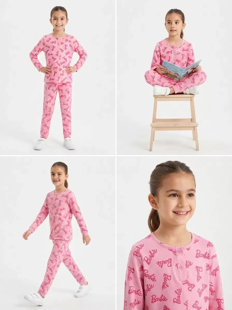6/14 Yaş Yazı Baskılı Pamuk Penye Çocuk Pijama Takımı