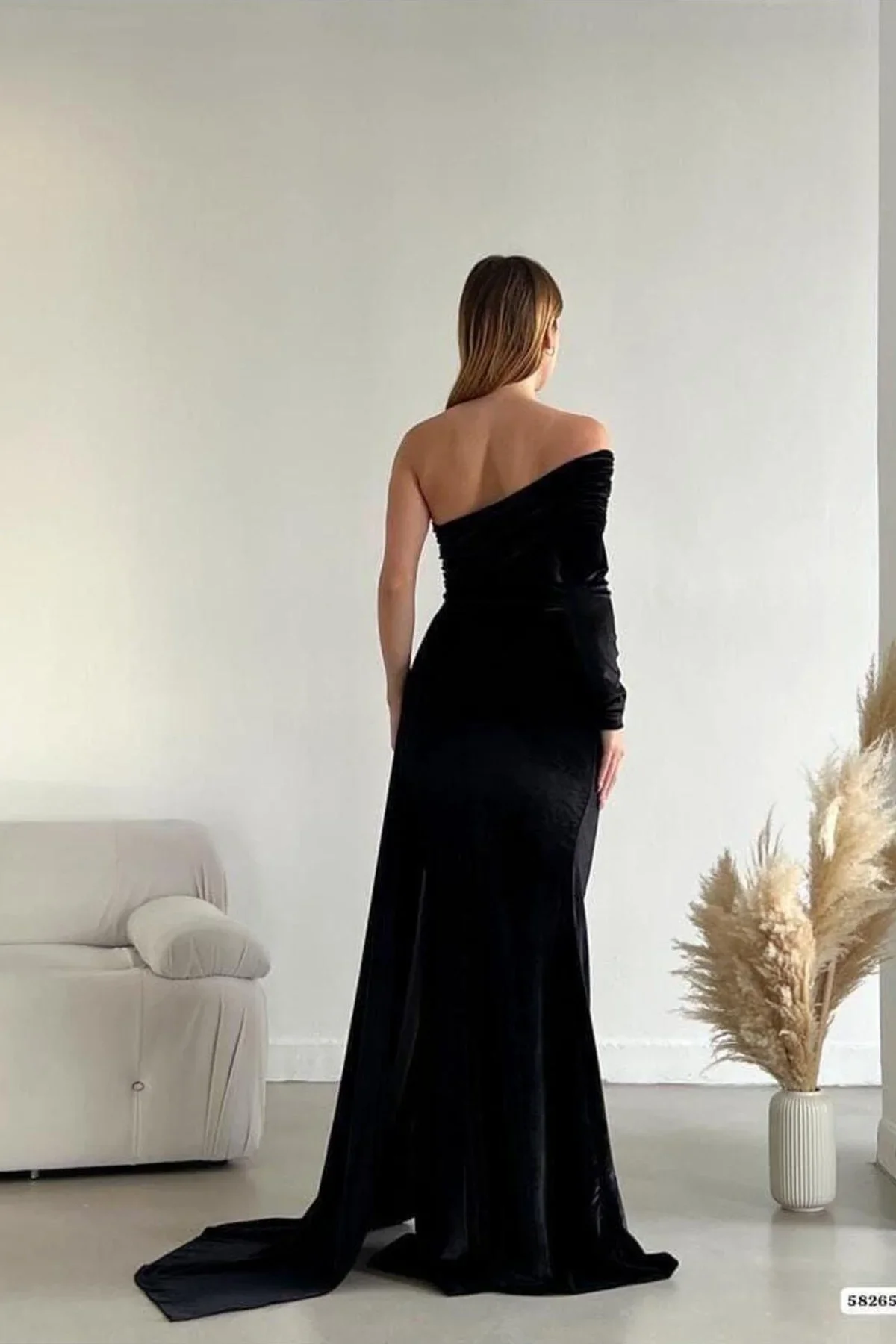 Kadın Modern Tasarım Tek Omuz Kuyruklu Balık Kesim Abiye Elbise görsel 5