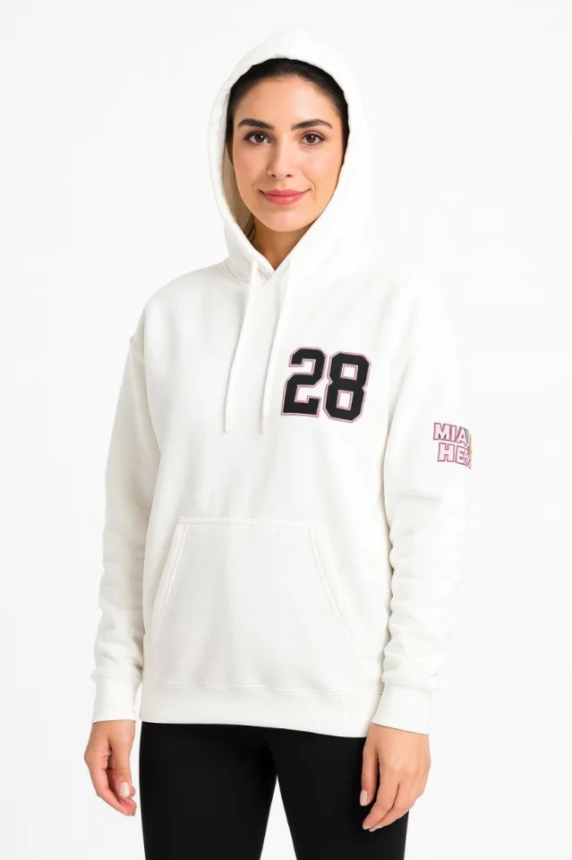 Üç İplik Kapüşonlu Ön Ve Arka Baskılı SweatShirt Hoodie - Beyaz görsel 2