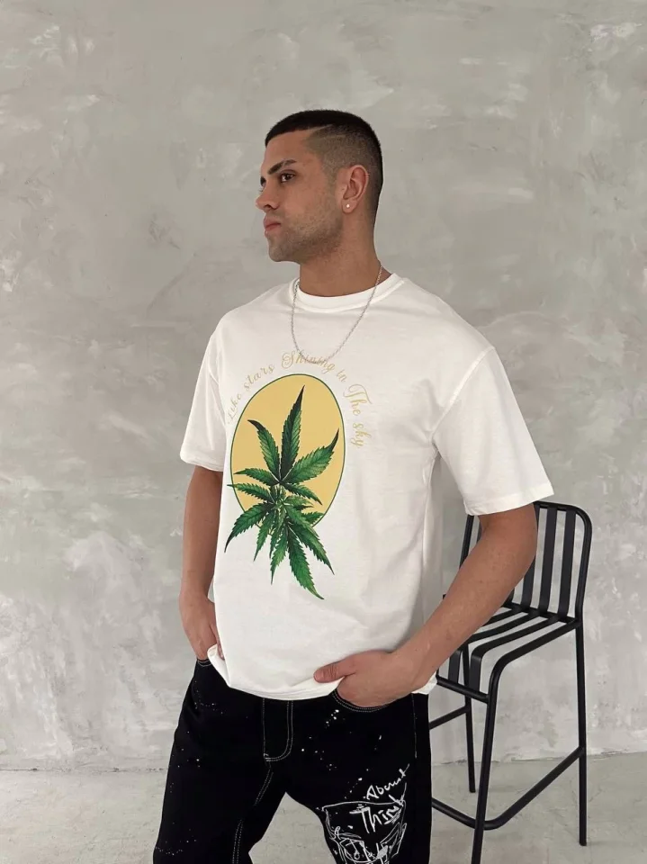 Ön Ve Arka Baskılı Oversize Bisiklet Yaka T-shirt- Beyaz görsel 2