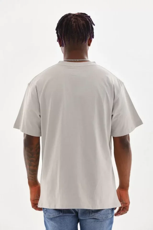 Unisex Baskılı Oversize T-Shirt - Gri görsel 2