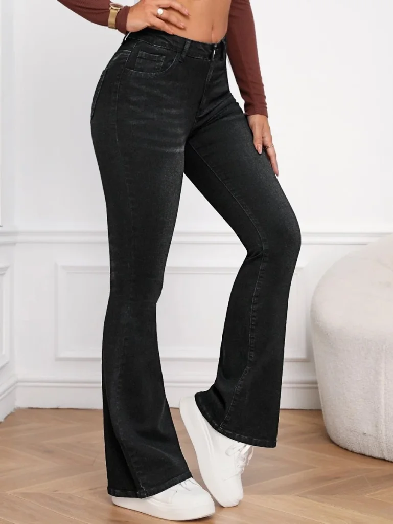 Kadın Yüksek Bel Cepli İspanyol Paçalı Kot Jeans Pantolon görsel 7