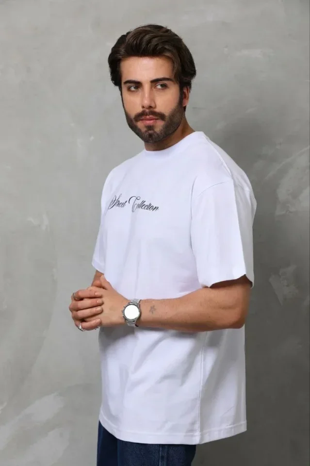 Erkek Baskılı T-Shirt Kısa Kol Bisiklet Yaka Regular Fit Rahat Kalıp Günlük Tişört - Beyaz görsel 2