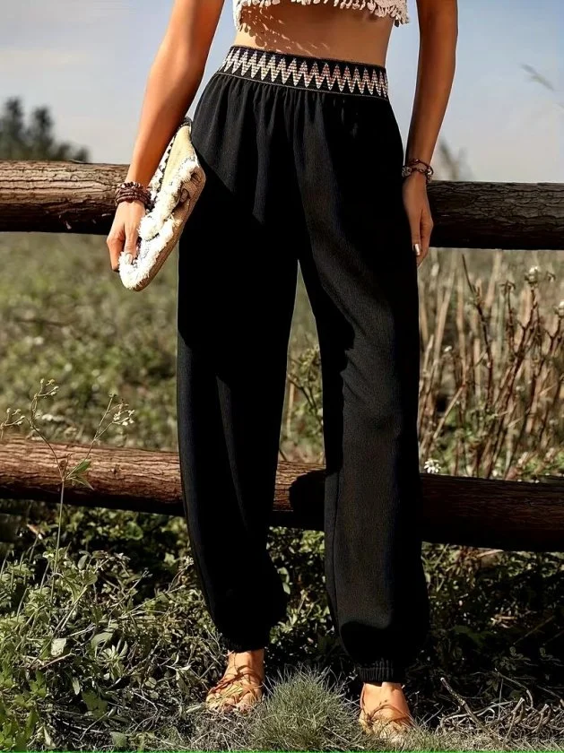 Kadın Yüksek Bel Beli Lastikli Dökümlü Ve Beli şeritli Pera Pantolon görsel 2