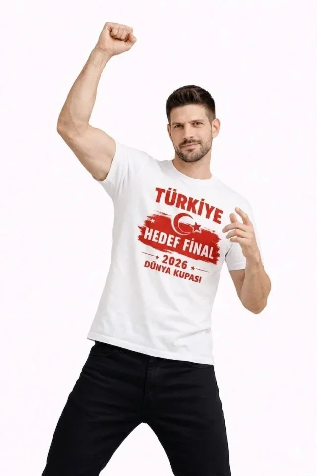 Erkek TÜRKİYE Baskılı Tişört Ay Yıldız 2026 Dünya Kupası Taraftar Forma T-Shirt - Beyaz görsel 3