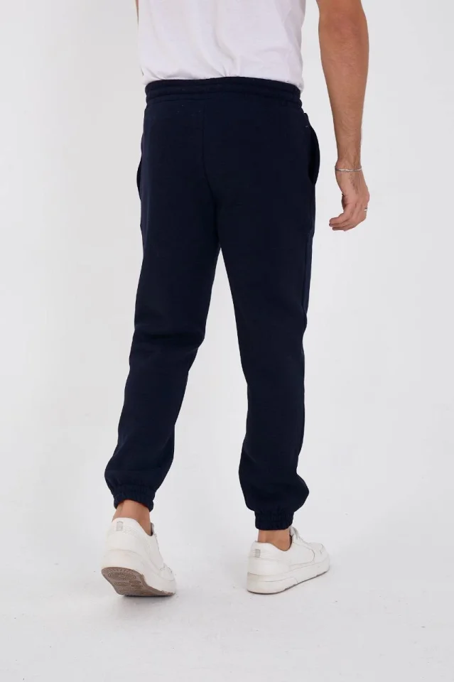 Unisex Kışlık Üç İplik Lastikli Eşofman Pantolon - Lacivert görsel 3