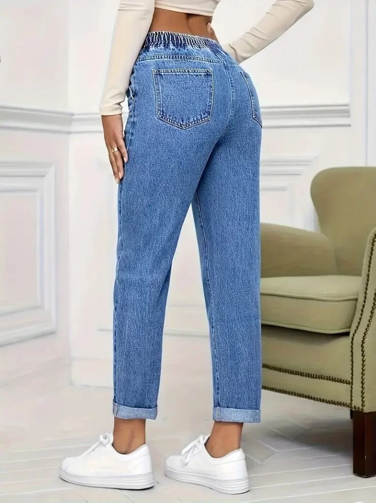 Kadın Yüksek Bel Bağcıklı Kot Pantolon görsel 5