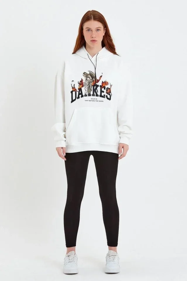 DANKES Baskılı Kapüşonlu Sweat - Beyaz görsel 2