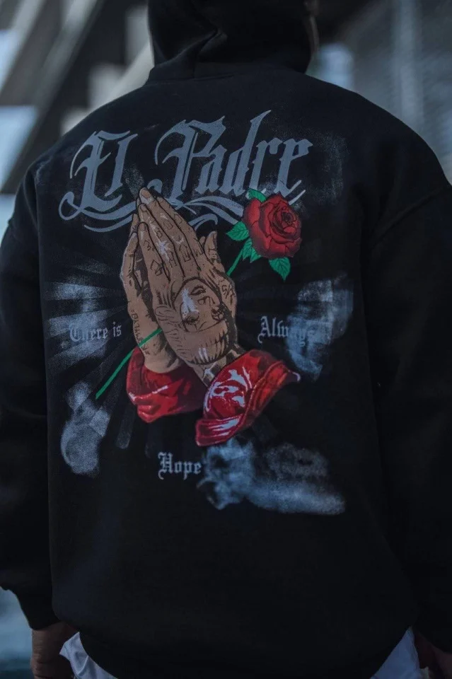 Üç İplik Penye Kapşonlu Baskılı SweatShirt - Siyah görsel 2