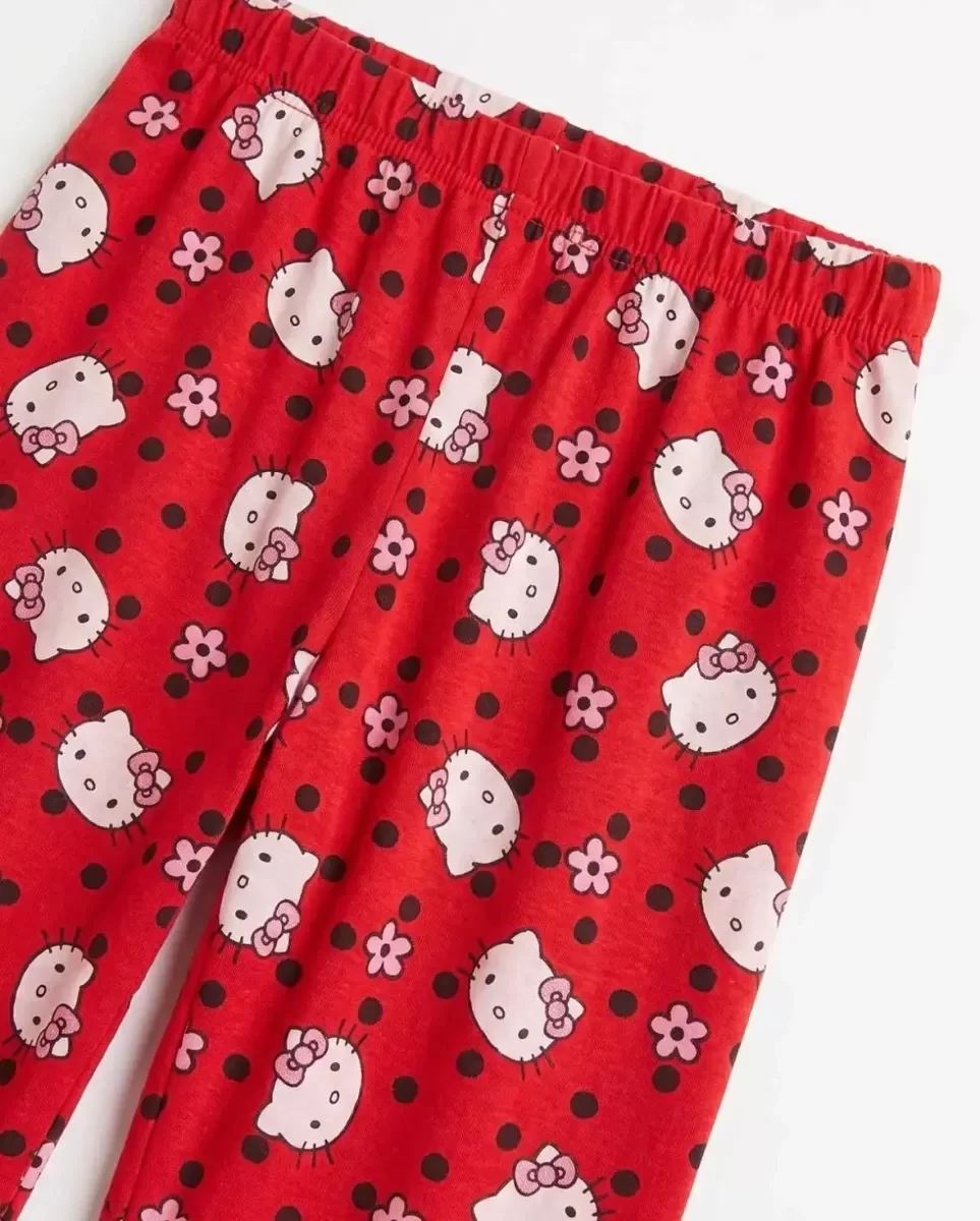 6/14 Yaş Karakter Kedi Baskılı Pamuk Penye Çocuk Pijama Takımı görsel 3