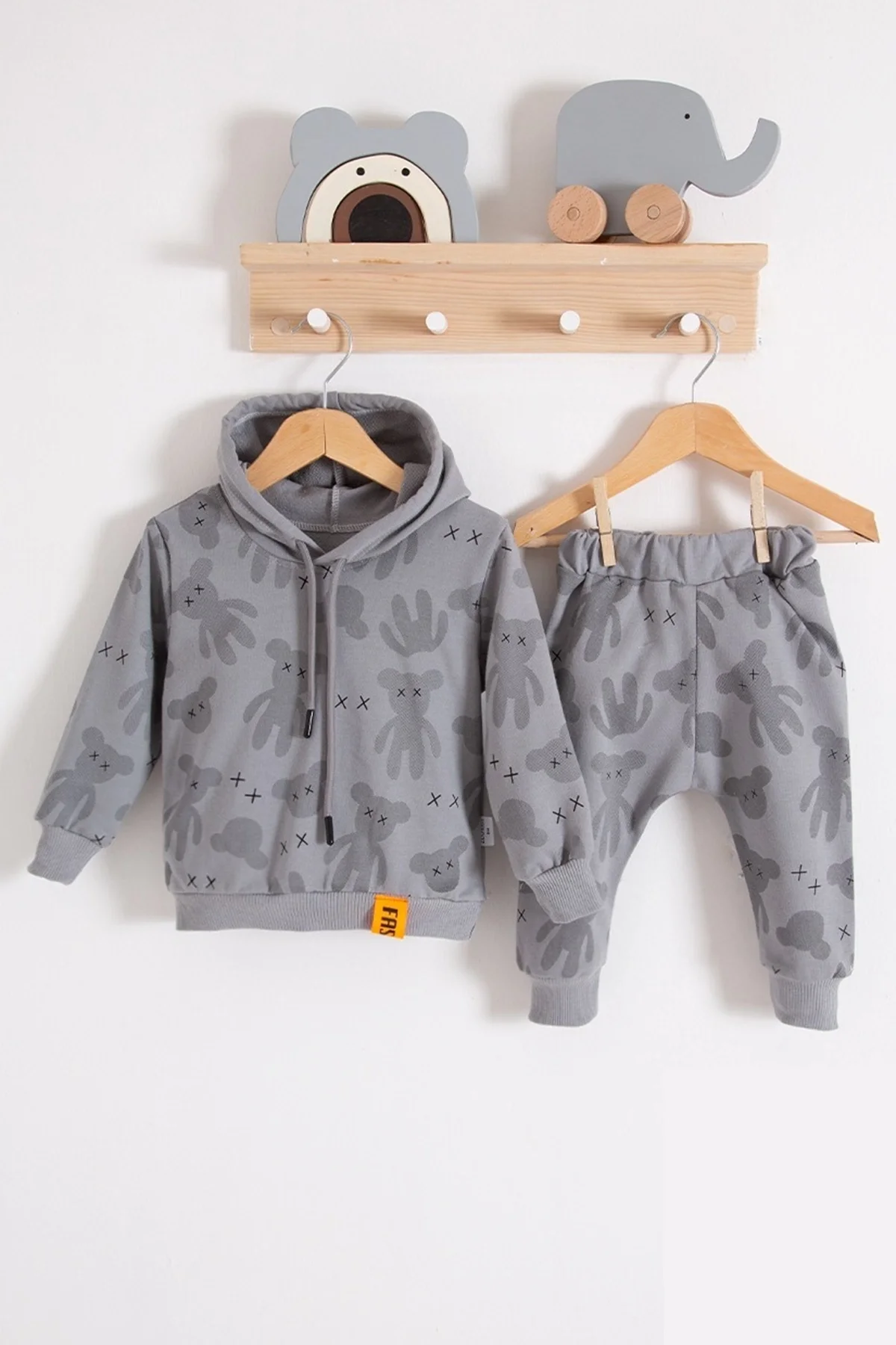 Cool Bear Kapüşonlu % 100 Pamuk Erkek Bebek Takımı