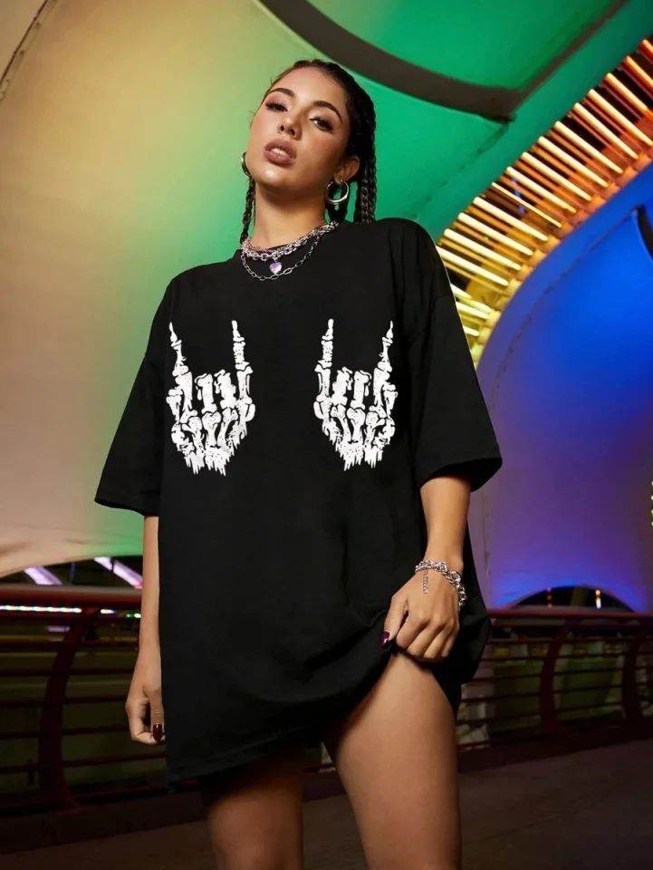 Baskılı Oversize T-shirt - Siyah görsel 2