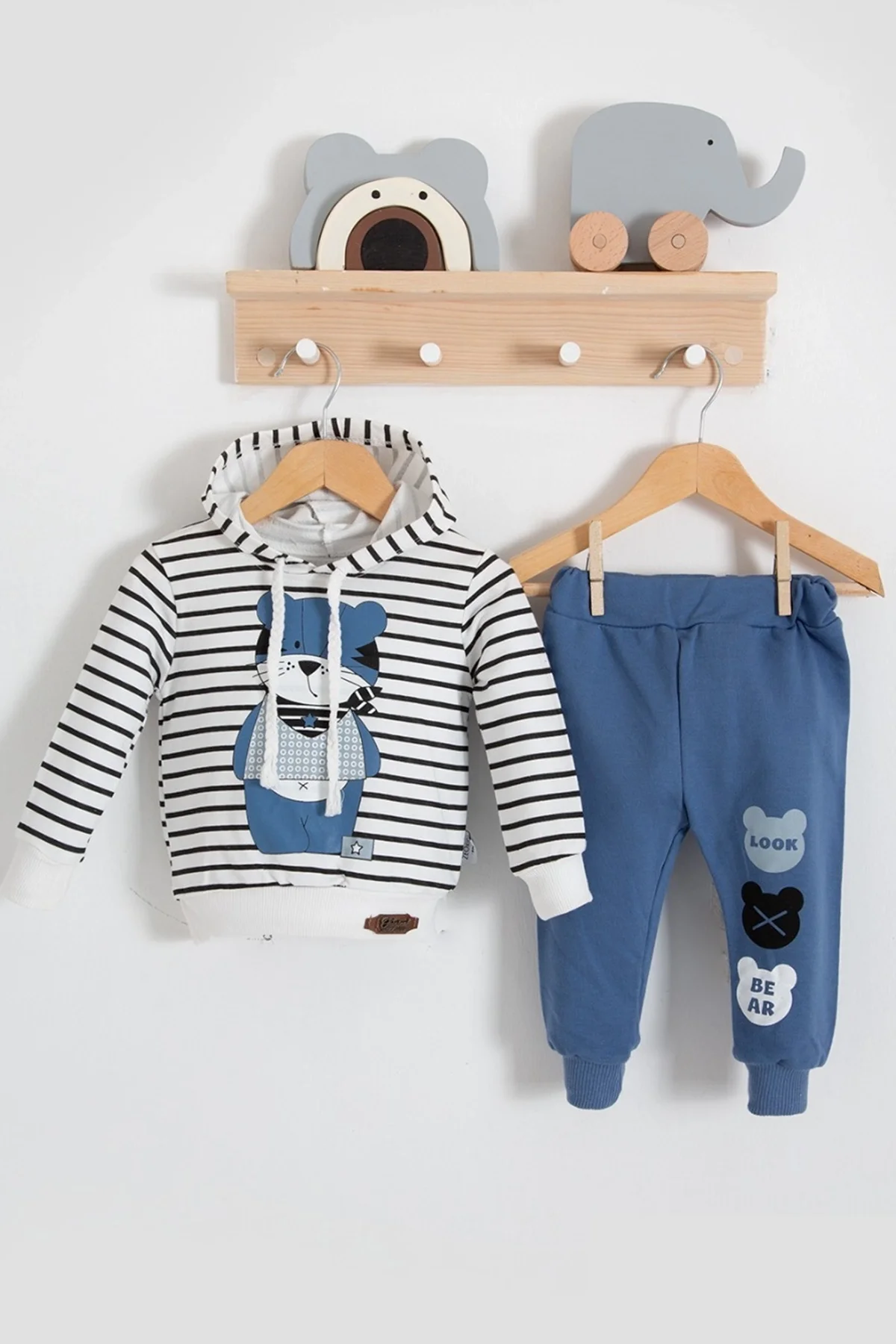 Look Bear 2'li Kapişonlu Erkek Bebek Takım