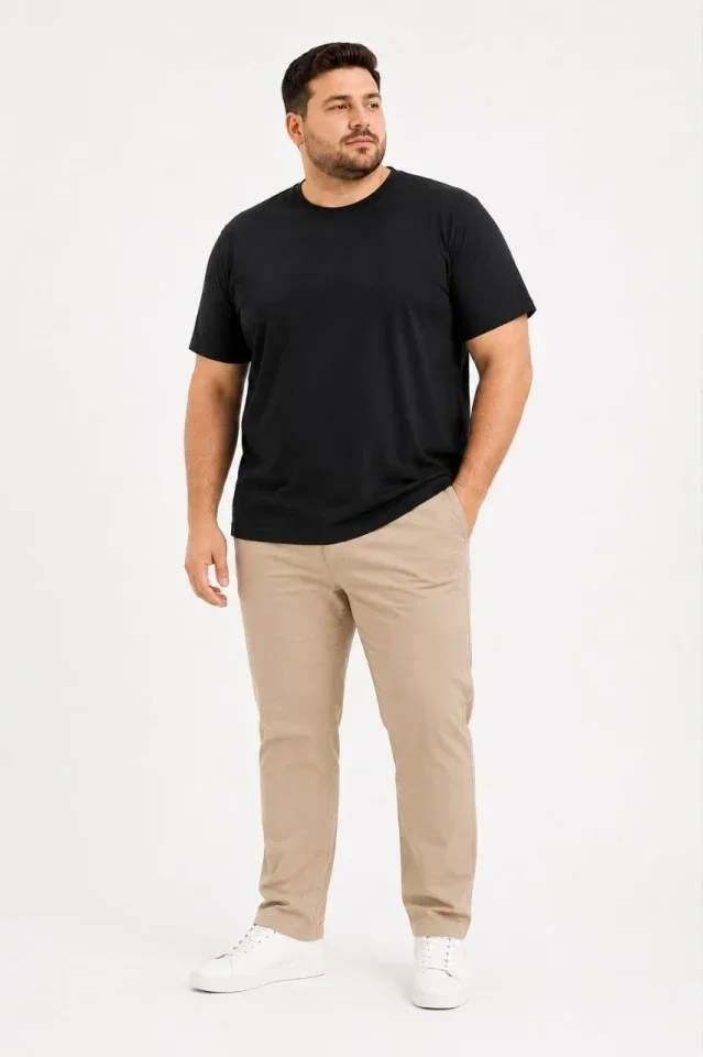 Erkek Battal Big Size Basic Tişört Bisiklet Yaka Rahat Kalıp T-Shirt - Siyah görsel 2