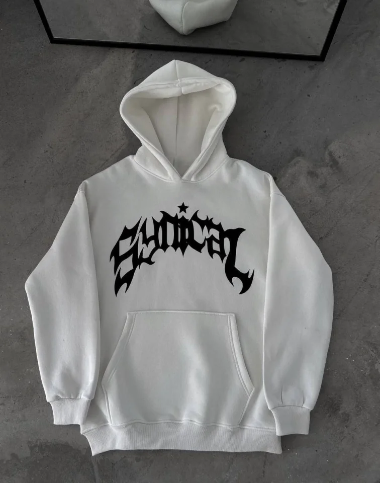 Kışlık Kapşonlu Baskılı Oversize SweatShirt- Beyaz görsel 2