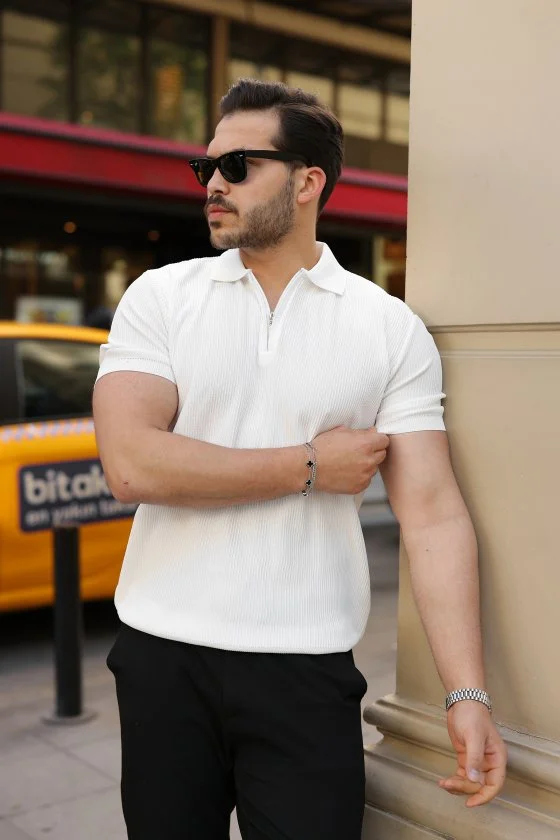 Erkek Fermuarlı Yakalı Kısa Kollu Tshirt görsel 3