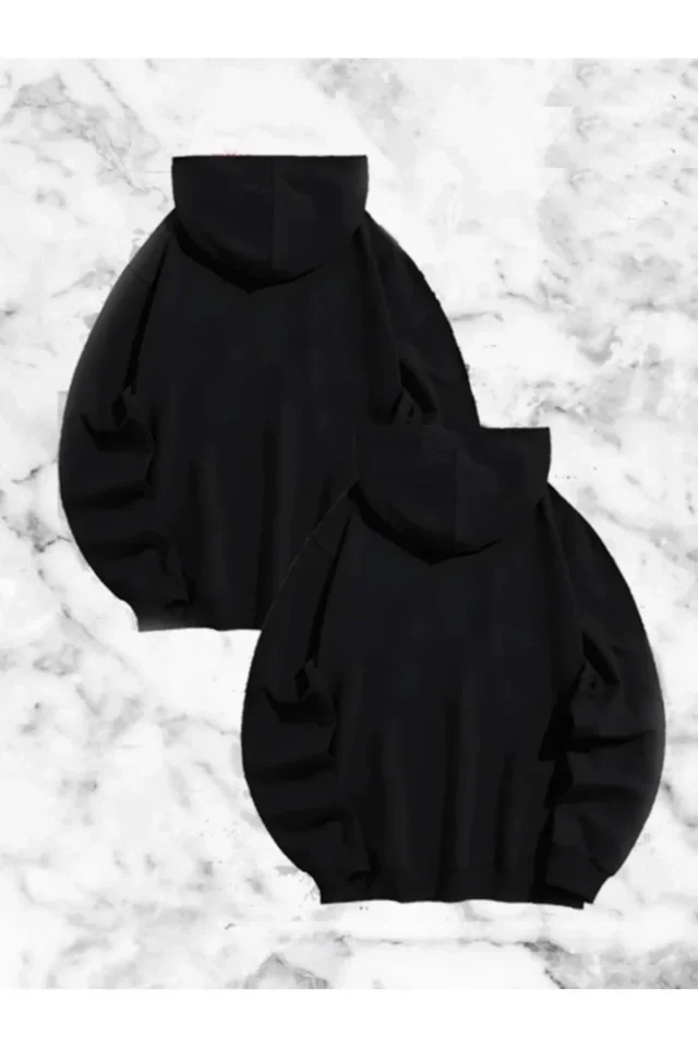 Sevgili Çift Kombini Örümcek Baskılı Kapüşonlu Sweatshirt Hoodie - Siyah görsel 2