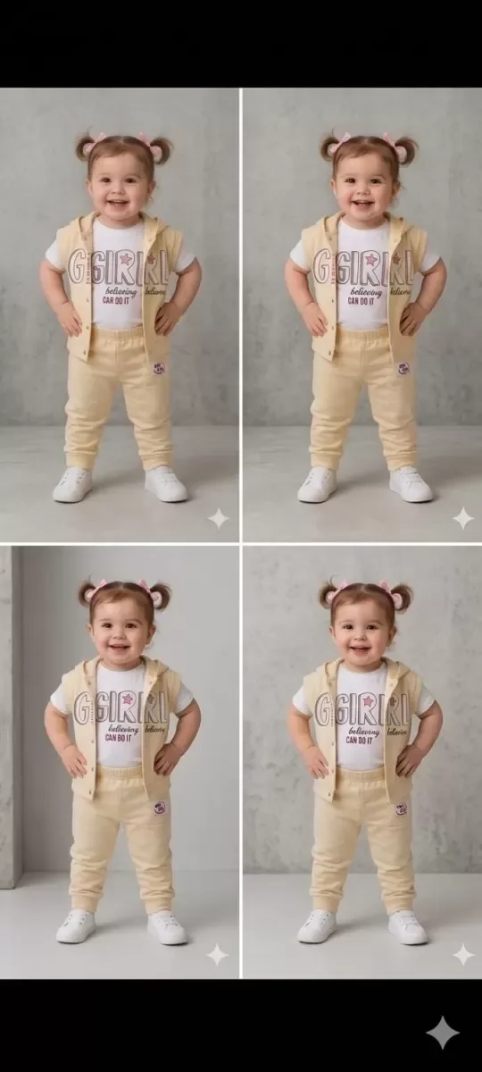 1/4 Yaş Girl Baskılı Yelekli 3lü Çocuk Takımı