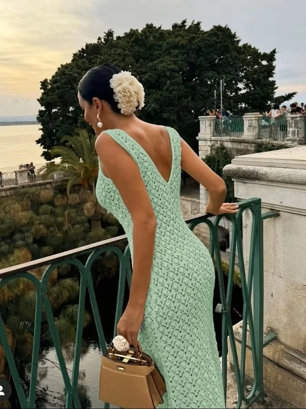 Kadın Askılı V Yakalı Uzun Triko Elbise görsel 4
