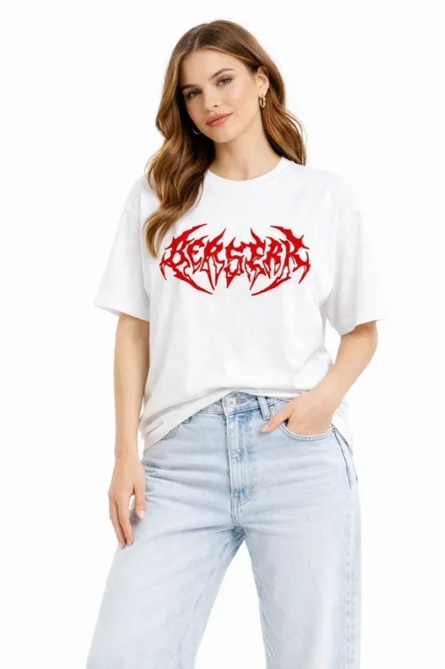 Baskılı T-Shirt Yazlık Kısa Kol Bisiklet Yaka Rahat Kalıp Tişört - Beyaz görsel 3