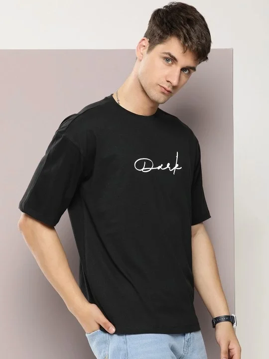 Erkek Baskılı Oversize T-shirt - Siyah görsel 2