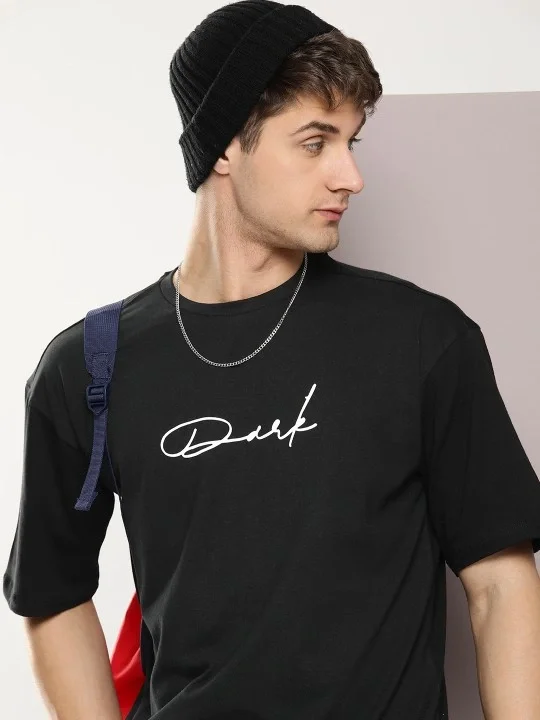 Erkek Baskılı Oversize T-shirt - Siyah görsel 4