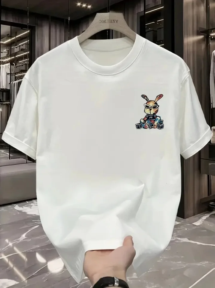 Baskılı Oversize Bisiklet Yaka T-shirt - Beyaz görsel 2