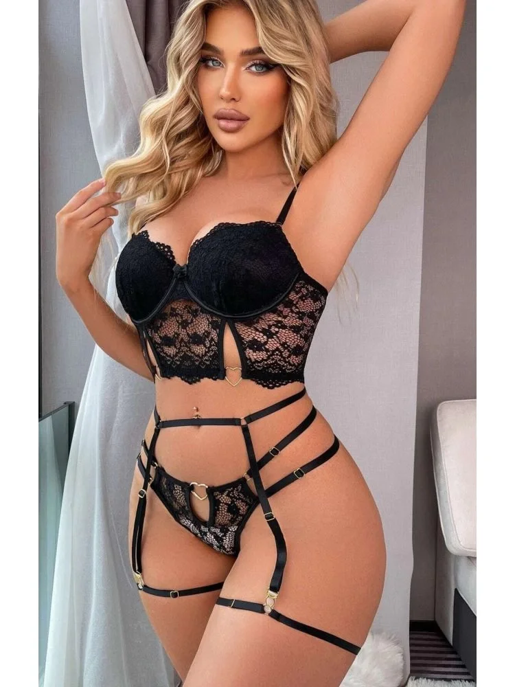 For Dreams 8406 Seksi Siyah Büstiyerli Takım görsel 4