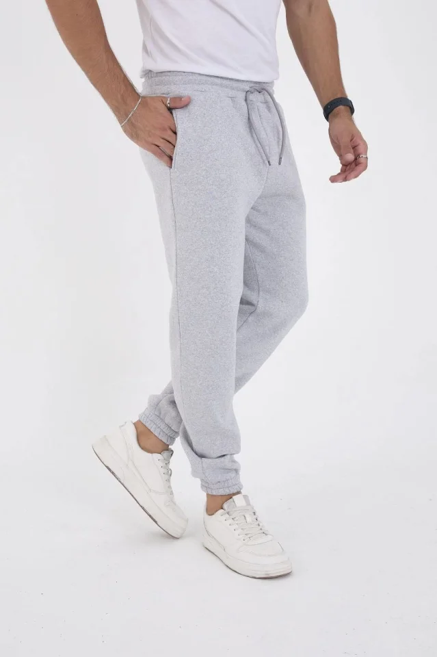 Unisex Kışlık Üç İplik Lastikli Eşofman Pantolon - Gri görsel 2