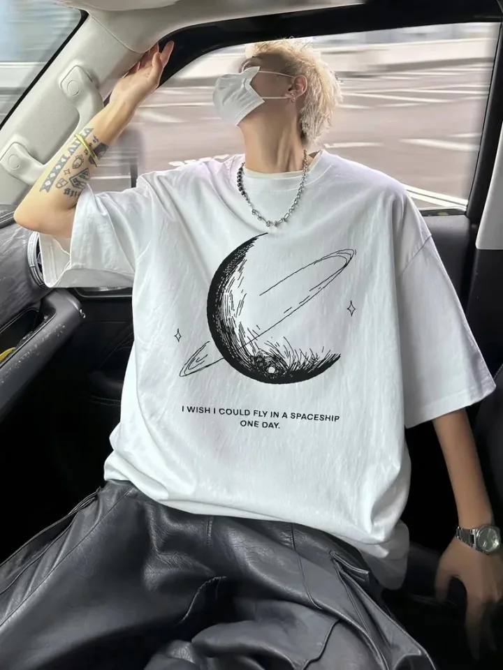 Baskılı Oversize Bisiklet Yaka T-shirt - Beyaz görsel 2