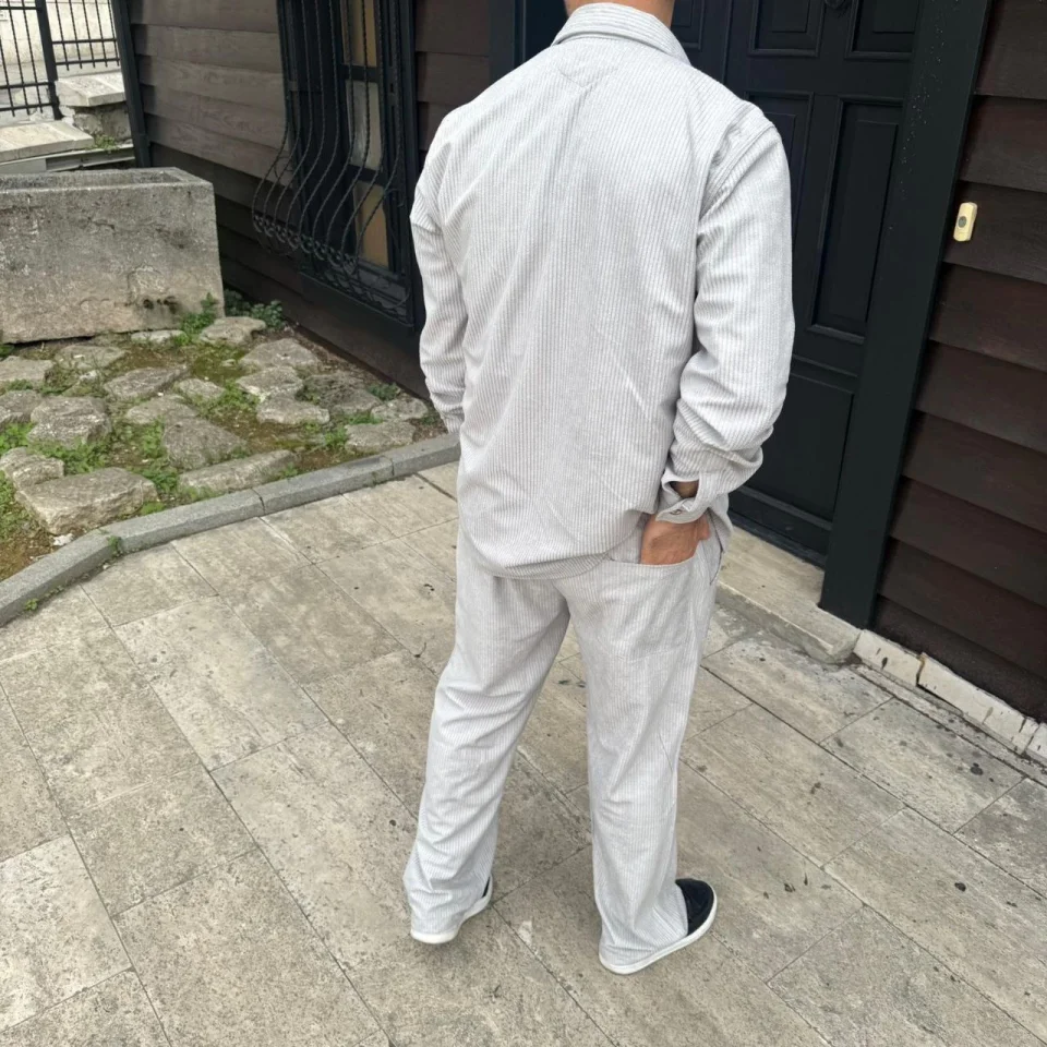 Erkek Fitilli Kadife Cepli Buggy Pantolon Oversize Rahat Kalıp - Gri görsel 2