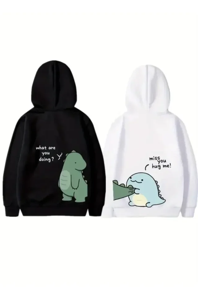 Sevgililer Günü Baskılı Oversize Kapüşonlu Sweatshirt Hoodie - Beyaz görsel 2