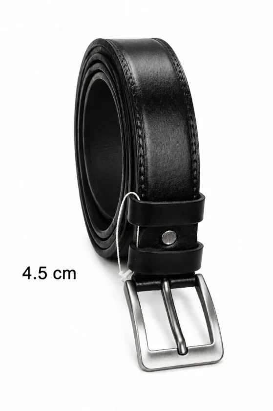Erkek Hakiki Deri 4.5 Cm Klasik Ve Kot Pantolon Kemeri Metal Tokalı Siyah