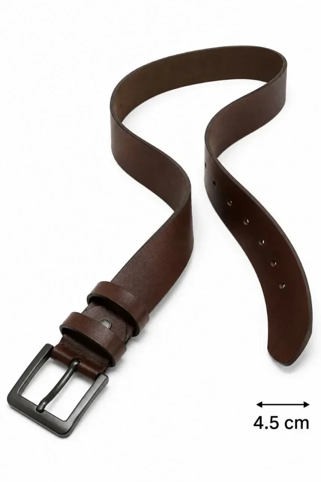 Erkek Hakiki Deri 4.5 Cm Kot Ve Kumaş Pantolon Kemeri Metal Tokalı Kahverengi görsel 4