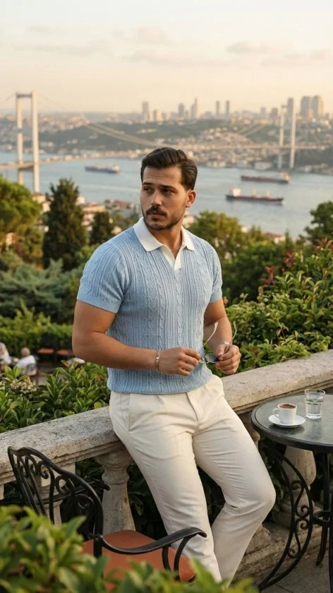 Erkek Desenli Kısa Kollu Triko Tişört - %100 Pamuk Akrilik görsel 4