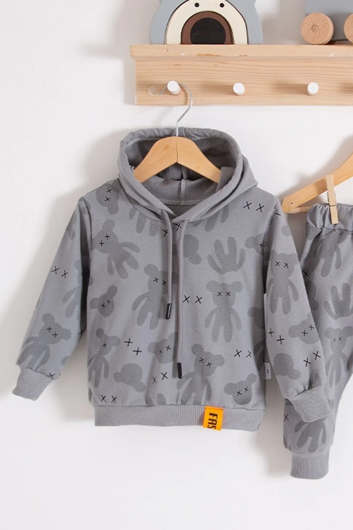 Cool Bear Kapüşonlu % 100 Pamuk Erkek Bebek Takımı görsel 2