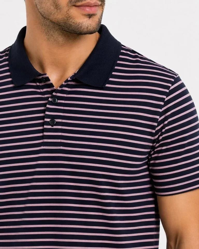 Erkek Pike Kumaş Gül Kurusu Çizgili Polo Yaka Tişört Kısa Kol T-Shirt - Siyah görsel 2