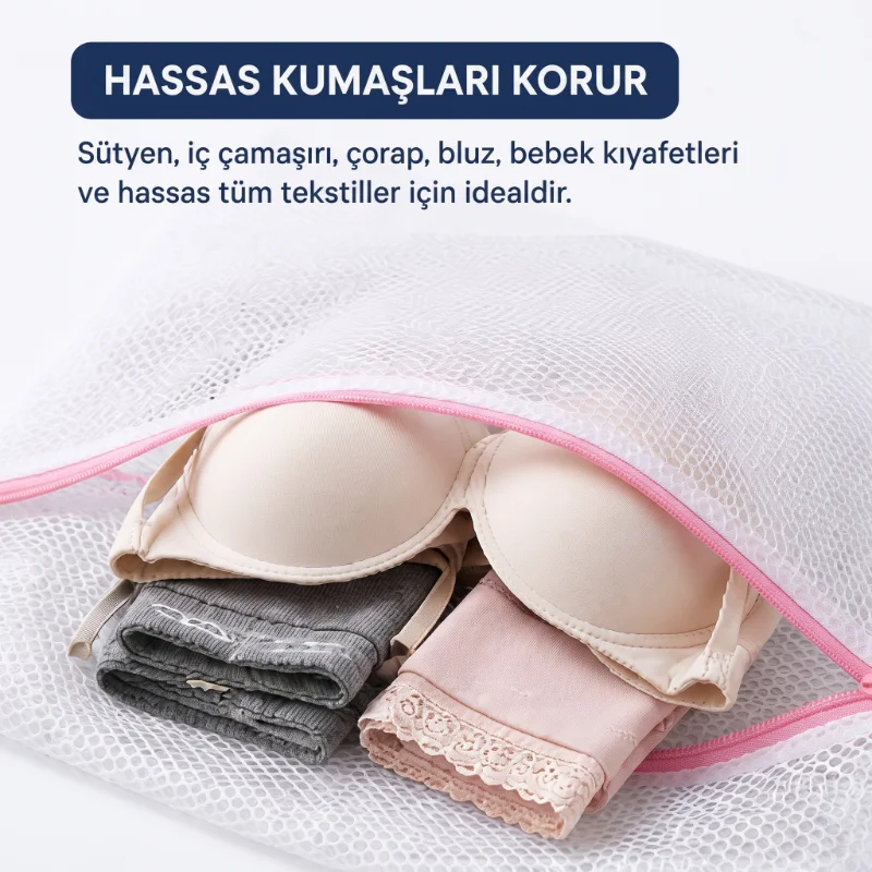 Çamaşır Yıkama Filesi - 40x50 cm - Fermuarlı - Tekrar Kullanılabilir görsel 2
