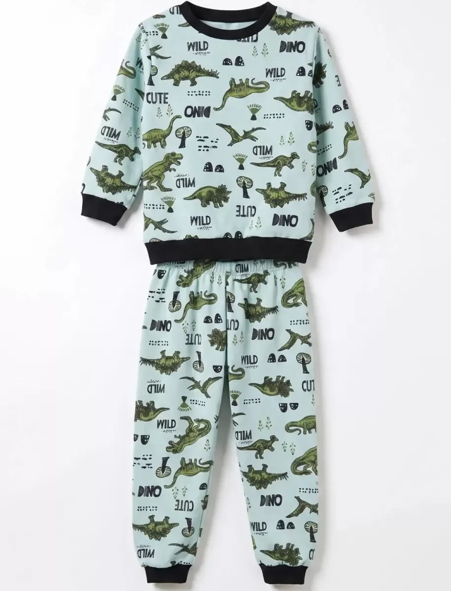4/10 Yaş Dino Baskılı Pamuk Penye Çocuk Pijama Takımı görsel 2